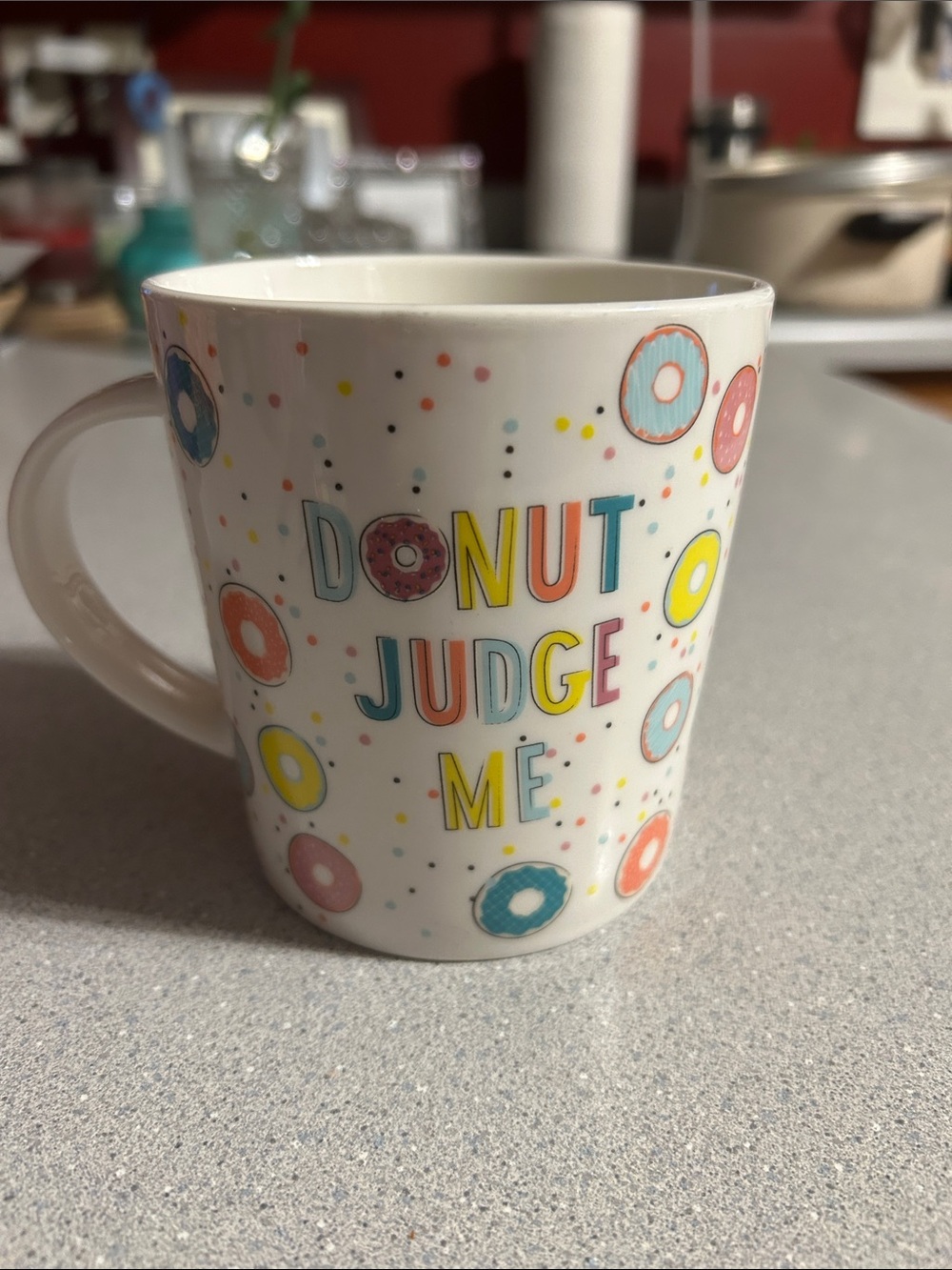 Donut Judge Me White Ceramic 16 oz Mug by Pfaltzgraff - Colorful Donut Print